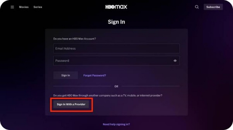 provider’s account credentials | hbomax/tv sign in