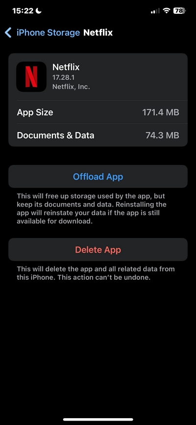 Offload app | delete downloaded netflix movies