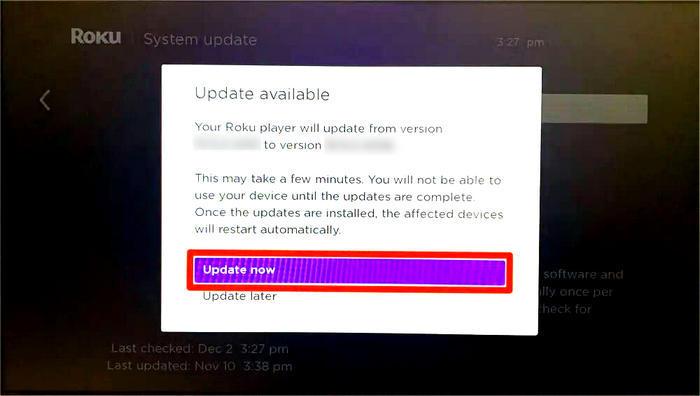 choose System Update | Play Apple Music on Roku