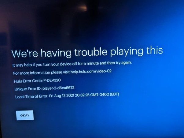 reach Hulu servers | hulu error code p-dev320