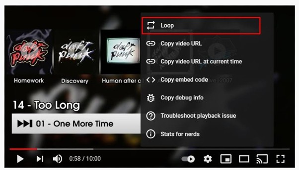 click the Loop option again | Loop YouTube Videos