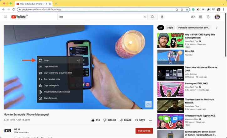 click the Loop option | Loop YouTube Videos