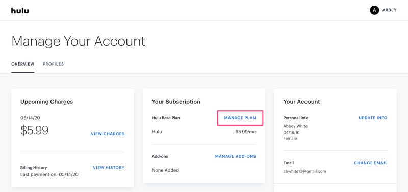 start your subscription | hulu download limit