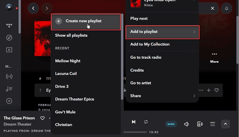 choose Add to playlist | Transfer Spotify Playlists to Tidal