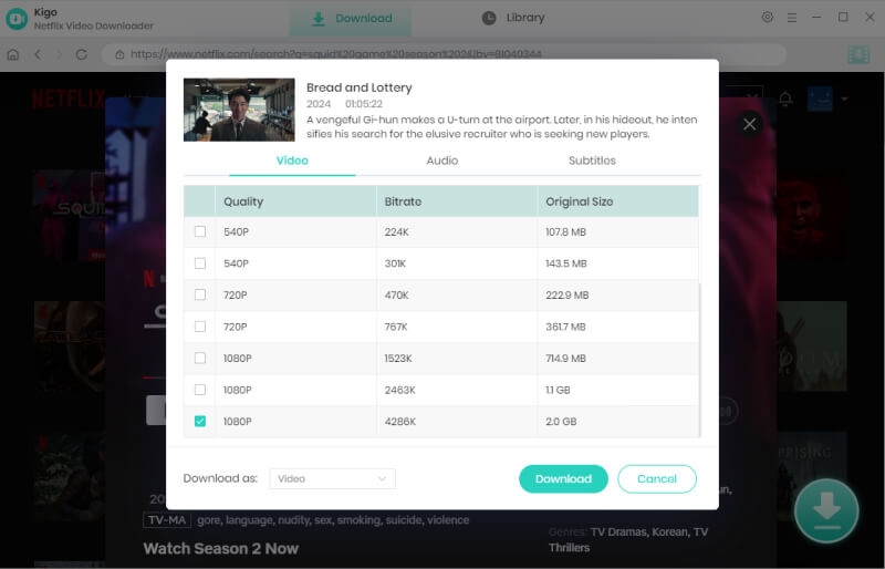 Advanced Download | kigo netflix video downloader