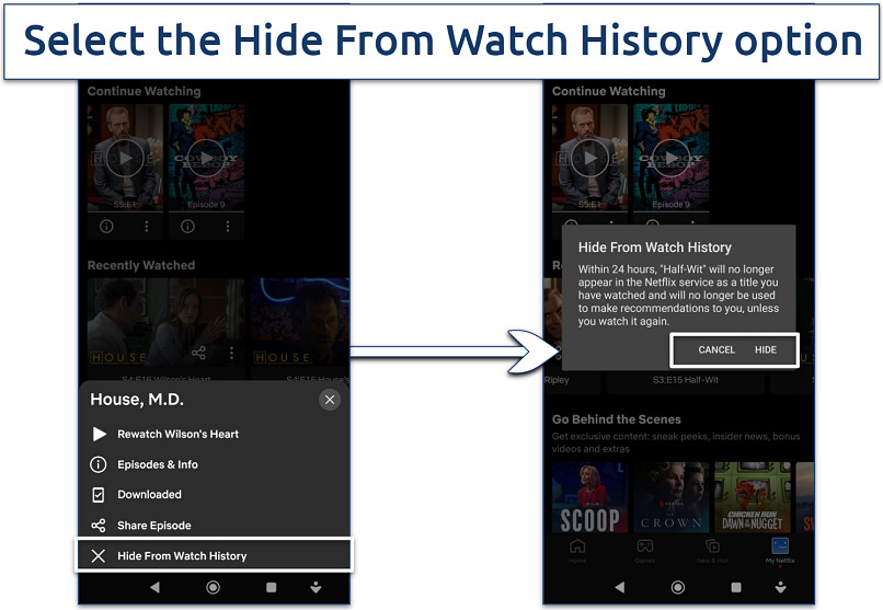 Watch History | how to delete Netflix account