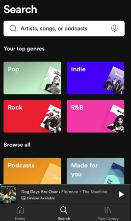 tap Search Spotify app | Spotify On Repeat Playlist