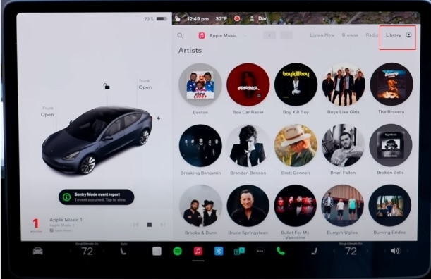 tap Library | Apple Music on Tesla