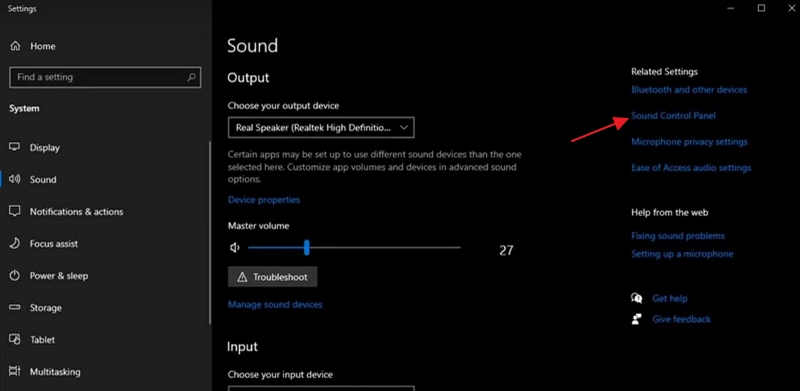 select Sound Control Panel | Play Music Through Mic