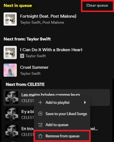 choose Clear Queue | Clear Queue on Spotify