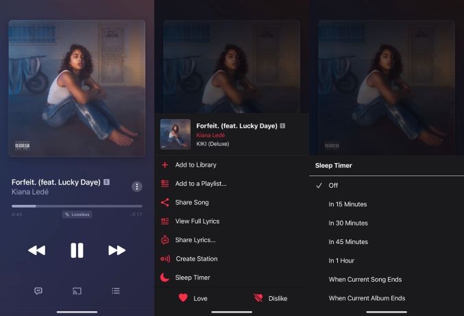 Now Playing screen | Set Sleep Timer on Apple Music