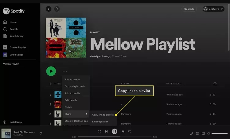 choose Copy link to playlist | Spotify On Repeat Playlist