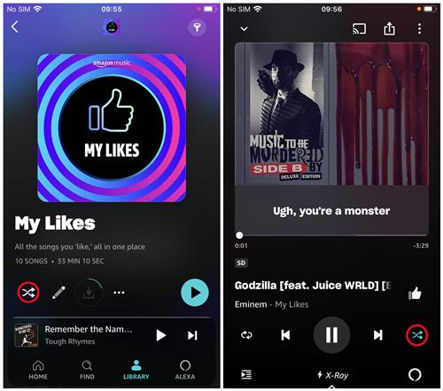 tap Shuffle | Turn off Shuffle on Amazon Music