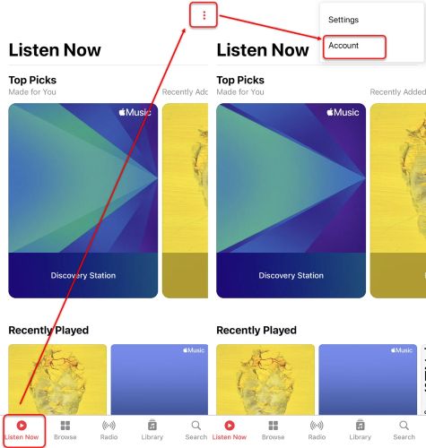 select Account | Sign out of Apple Music