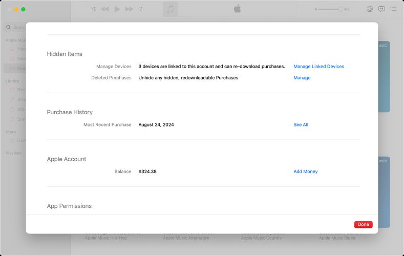 look for Manage Linked Devices | Sign out of Apple Music