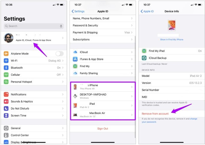 tap Remove from account | Sign out of Apple Music