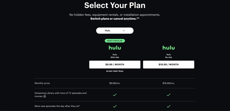 select a plan | hulu free trial