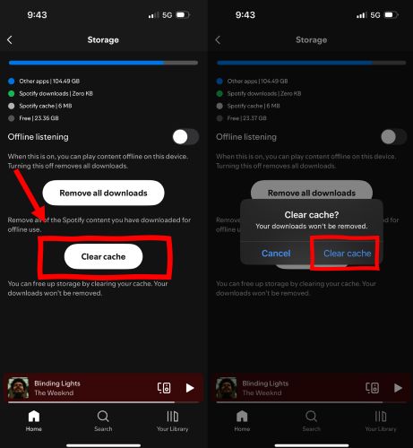 tap Clear cache | Spotify Liked Songs Not Showing
