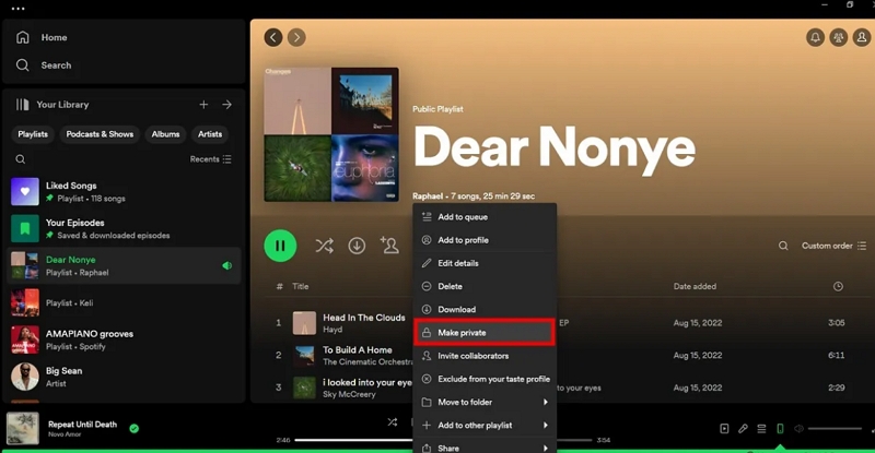 click three dots | Make a Spotify Playlist Private