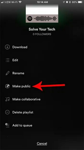 choose Make Public | Make a Spotify Playlist Private