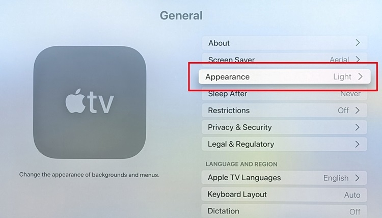 select Appearance | Make Apple Music Dark Mode