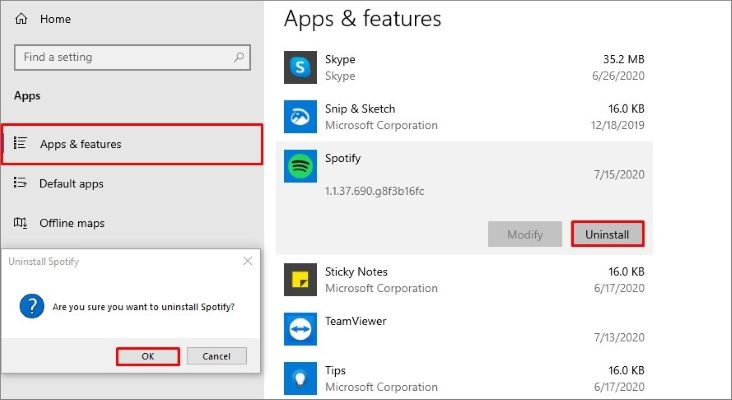 click Uninstall | Stop Spotify from Opening on Startup