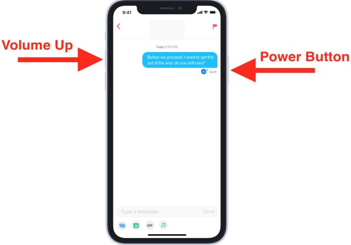 press Side and Volume Up | Does Tinder Notify Screenshots
