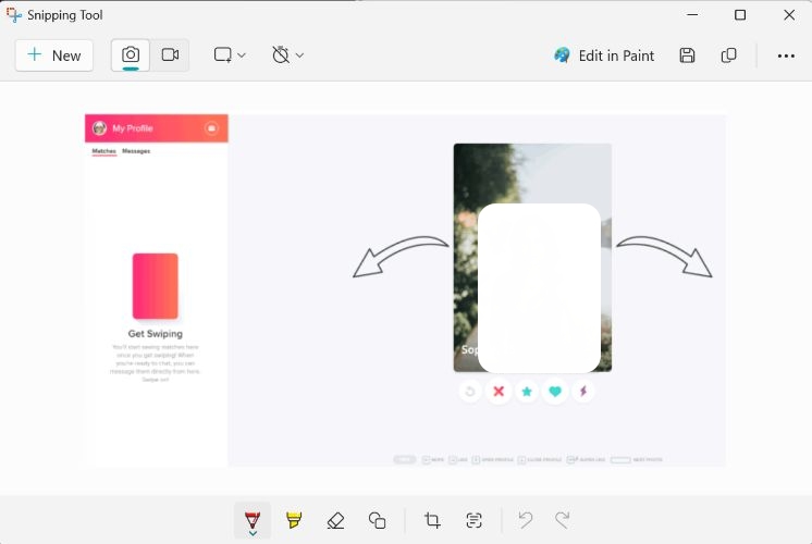 edit in Snipping | Does Tinder Notify Screenshots