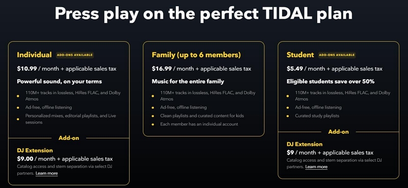 Tidal price | Tidal vs Spotify