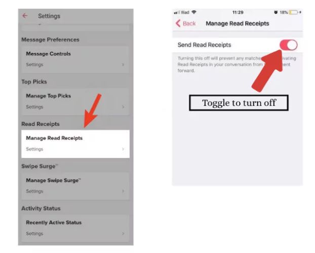 toggle off Send Read Receipts | Does Tinder Notify Screenshots