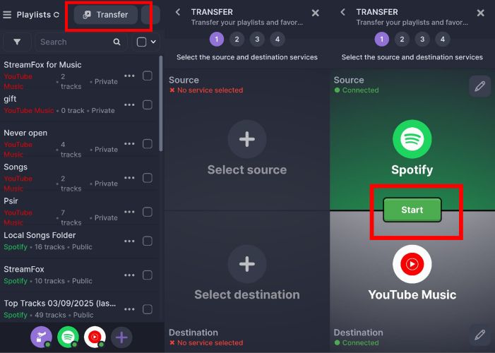 press Start | Transfer Spotify Playlists to YouTube Music
