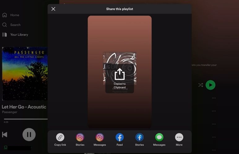 choose Copy Link | Transfer Spotify Playlists to YouTube Music