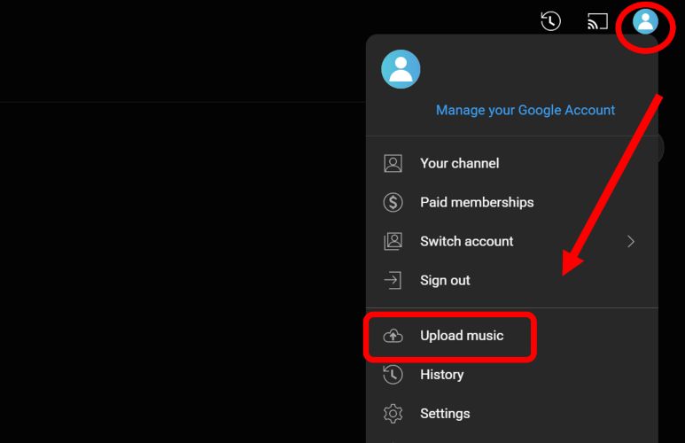 select Upload music | Transfer Spotify Playlists to YouTube Music