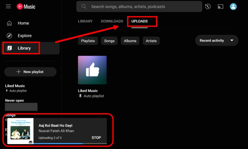 select Uploads | Transfer Spotify Playlists to YouTube Music
