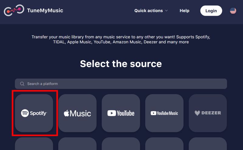 choose Spotify as sources | Transfer Spotify Playlists to YouTube Music