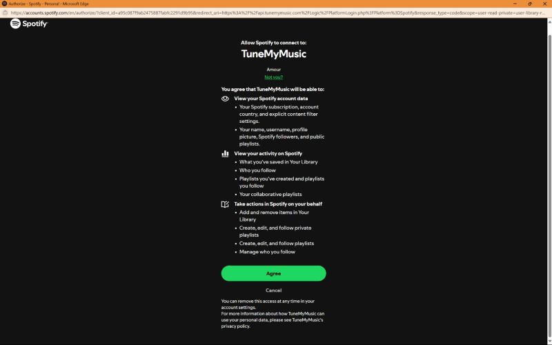 click Agree | Transfer Spotify Playlists to YouTube Music