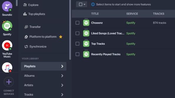 select Spotify | Transfer Spotify Playlists to Tidal