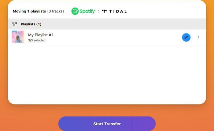 click Start Transfer | Transfer Spotify Playlists to Tidal