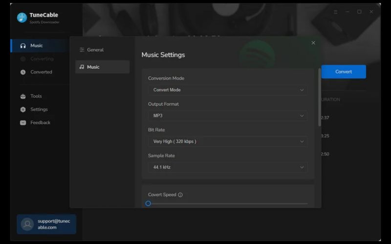Settings screen | TuneCable Spotify Music Downloader