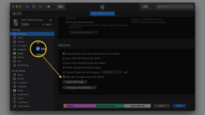 plug iPhone into Mac | Turn off iCloud Music Library