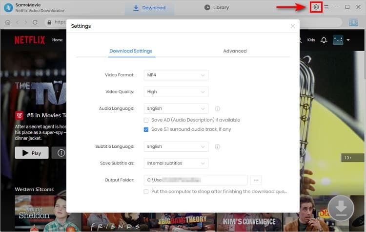 settings icon | samemovie Netflix downloader