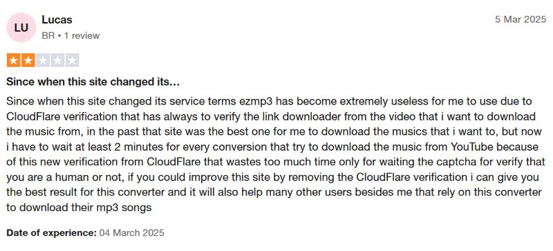 Trustpilot bad review | EzMP3.cc