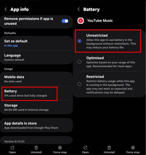select Unrestricted | YouTube Music Keeps Stopping
