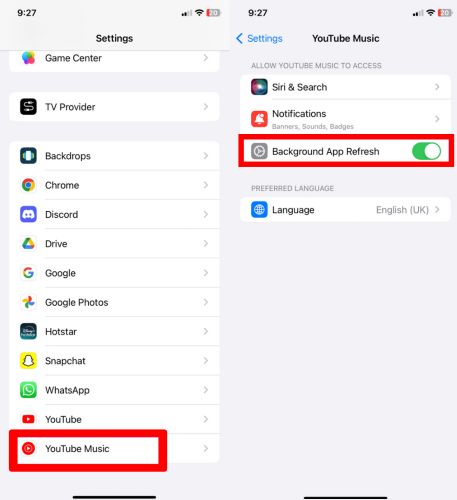 Background App Refresh on | YouTube Music Keeps Stopping