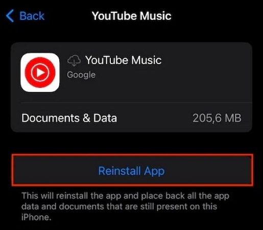 tap Reinstall App | YouTube Music Keeps Stopping