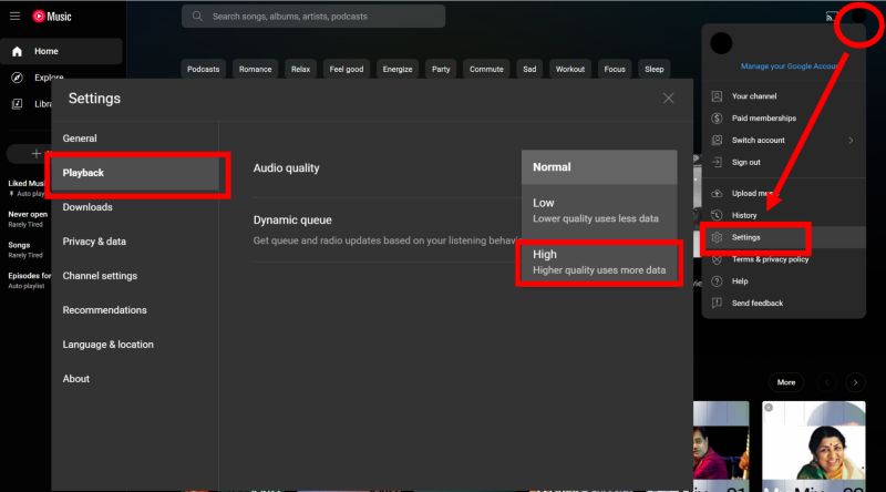 change to Low | YouTube Music Sound Quality