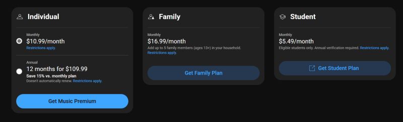 pricing | YouTube Music VS Spotify